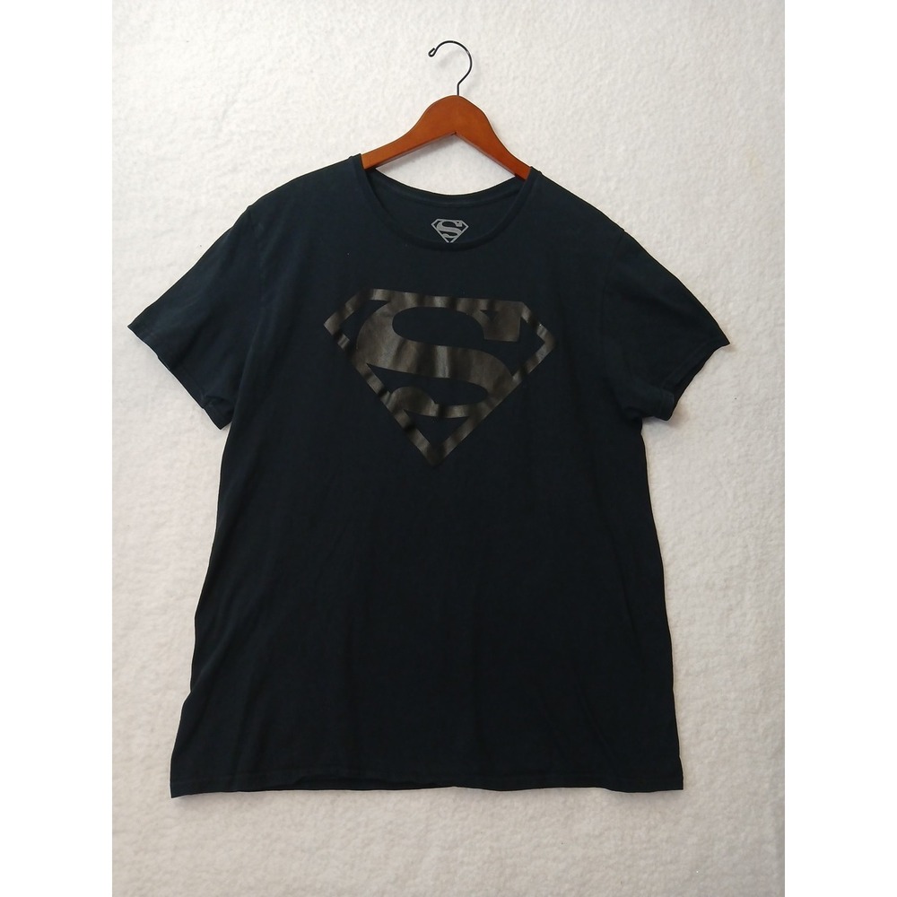 DC Comics Superman Men's Large Tee Solid Black Cotton Superhero Clark Kent